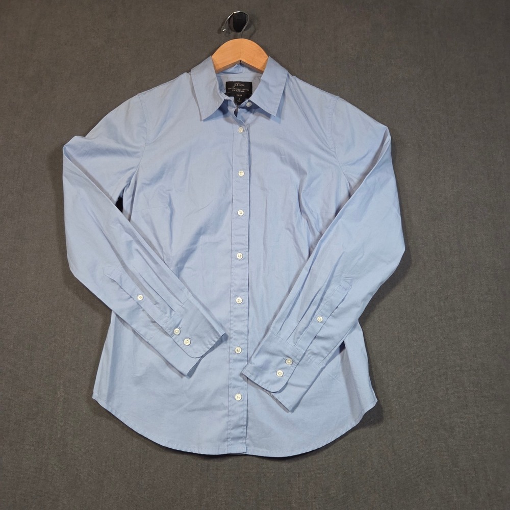 J.Crew Button Down Shirt Womens 4 Blue Slim Fit Organic Cotton J8730